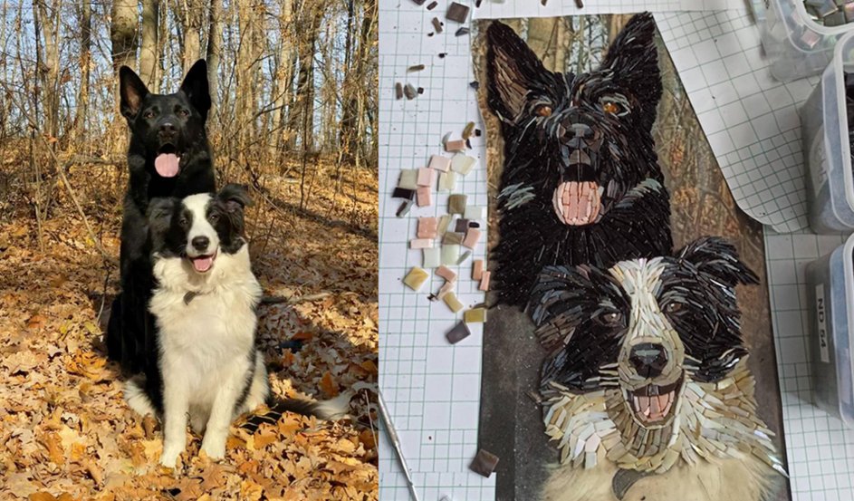 Obraz z mozaiki - portret psów